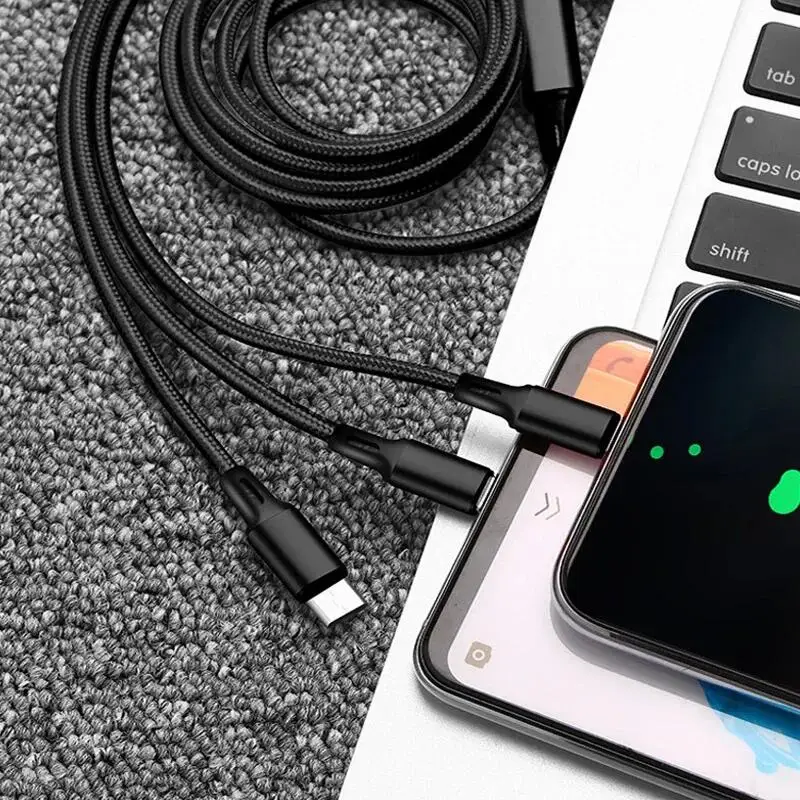 3 In 1 USB Fast Charging Cable Type C Micro IOS Multi Charger Cable for iPhone Huawei Samsung Nylon Braided Cord-5