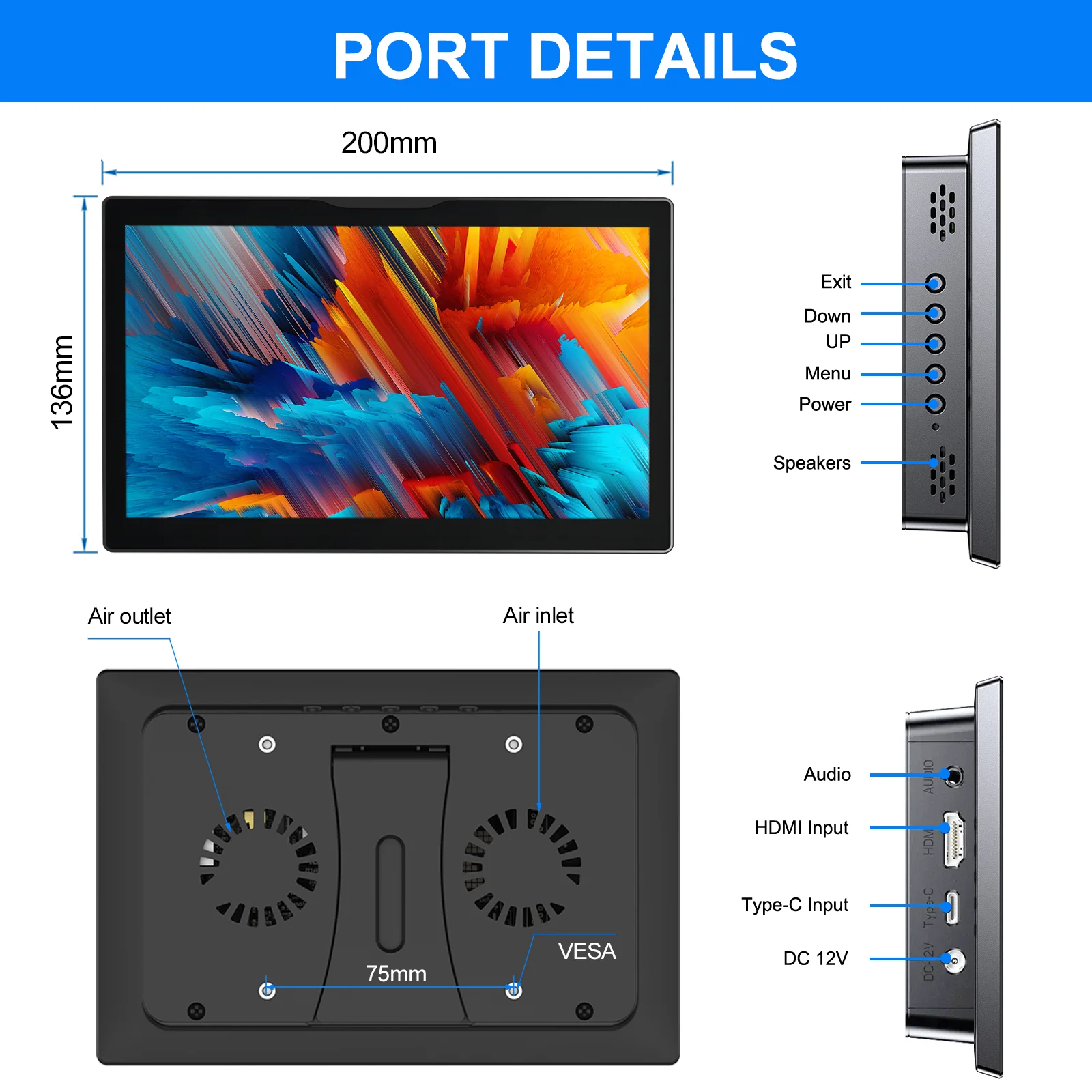 8 inch Raspberry Pi 5 4 Monitor LCD Dispaly 1280x800 16:10 Touch Screen HDMI USB for DIY Pi 4 3 Built in Fans Speaker-5