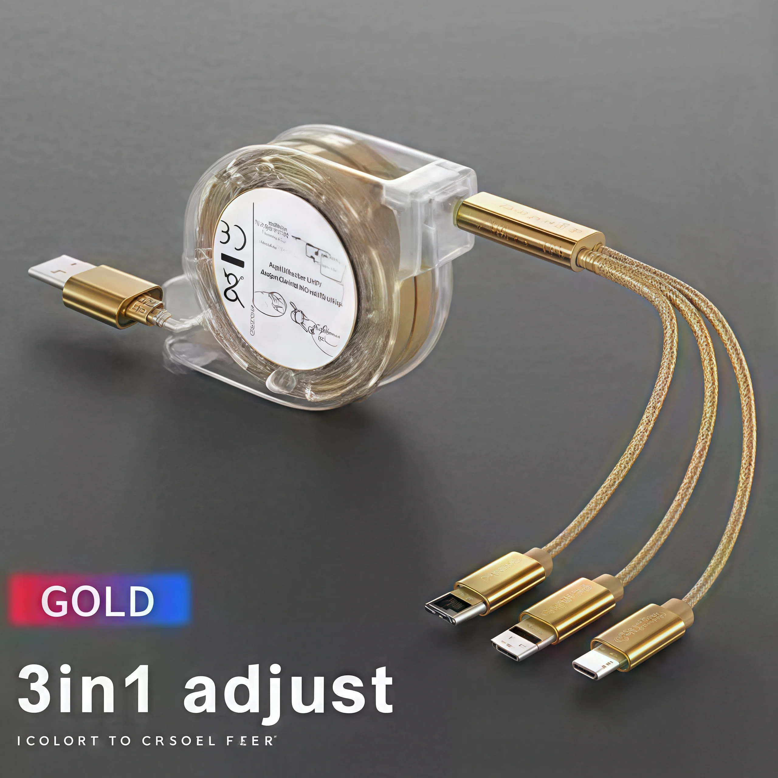 3-in-1 Telescopic USB Fast Charging Cable for iPhone 15/Samsung S23/Huawei, Type-C & Android Phone, 3A Nylon-Braided Durable Cha-2