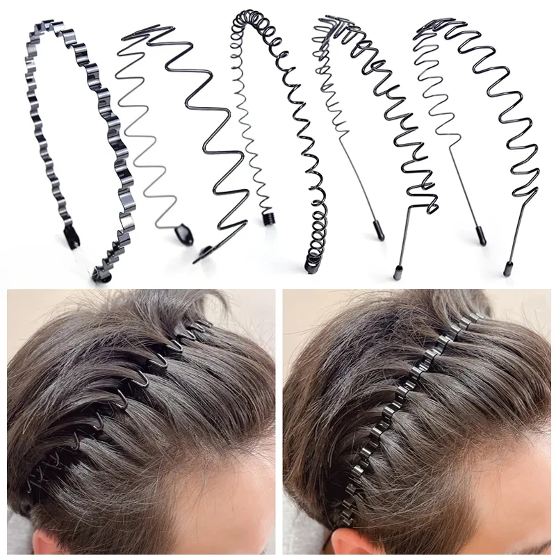 6/1pcs Fashion Metal Hair Band for Men Women Unisex Black Waved Hair Head Hoop Sports Headband Hairband Hair Accessories-2