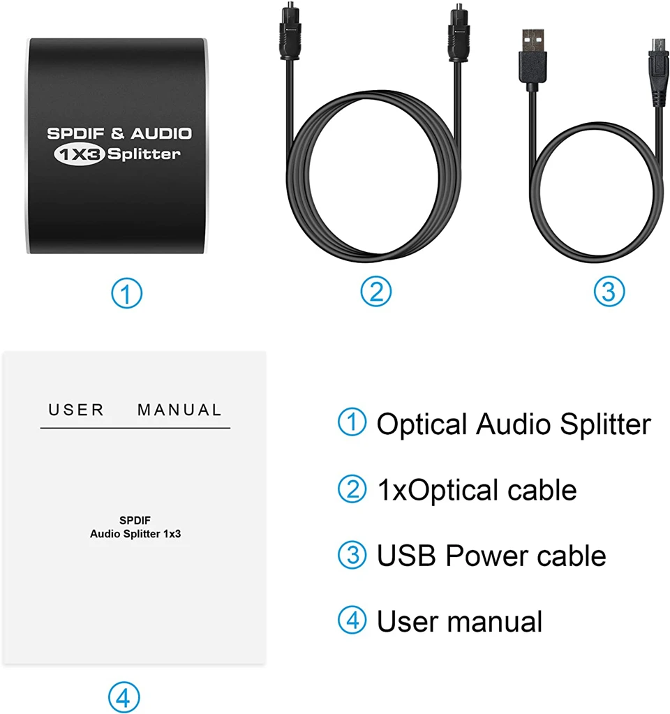 Digital SPDIF Optical Audio Splitter Aluminum Alloy Toslink Splitter Adapter 1x3 Optical Splitter 1 In 3 Out Support DTS AC3-6
