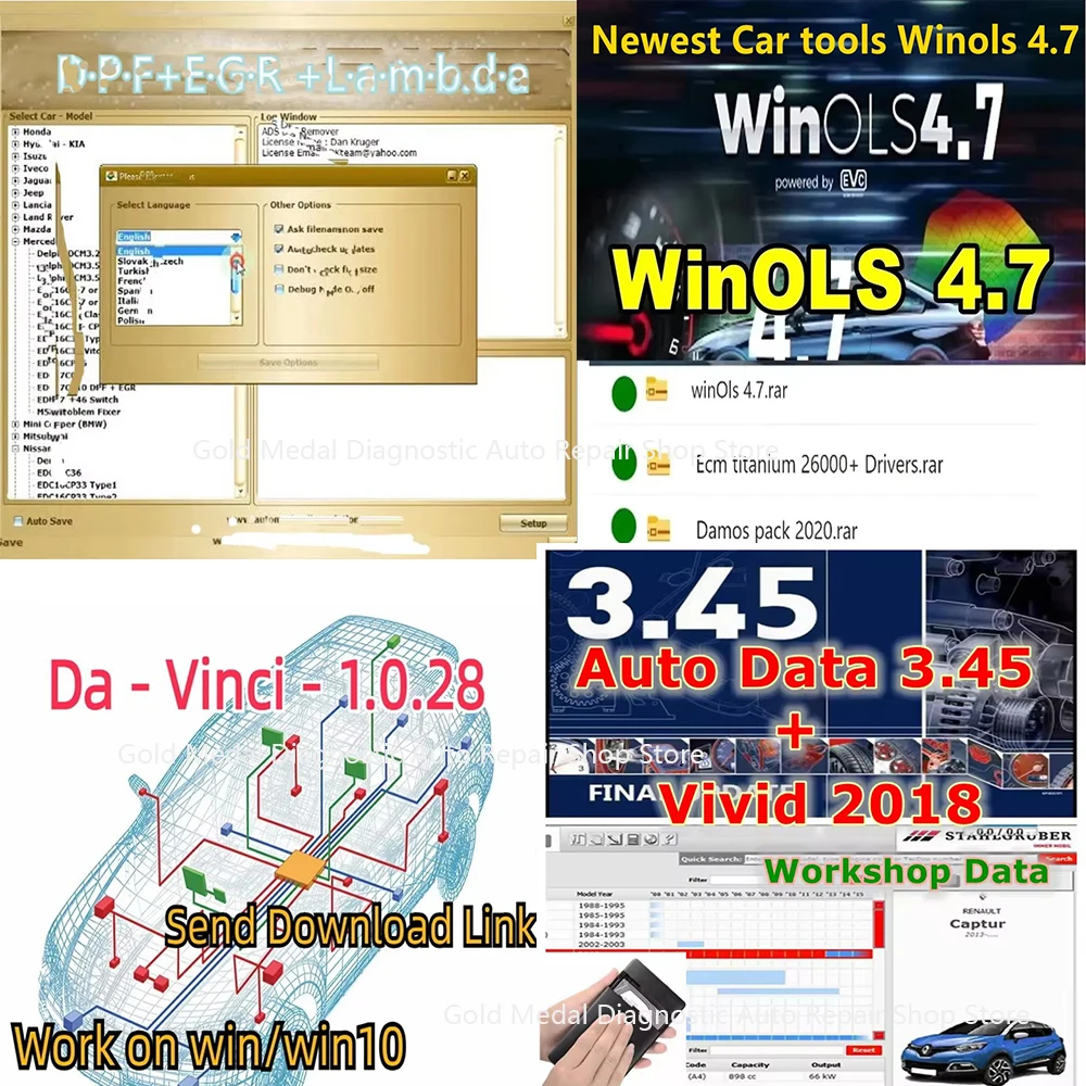 DPF EGR La.mbda Davvinci1.0.28 Software  diagnóstico de reparación Winols 4.7 autodata 3.45 sof, latest version, activate unlim