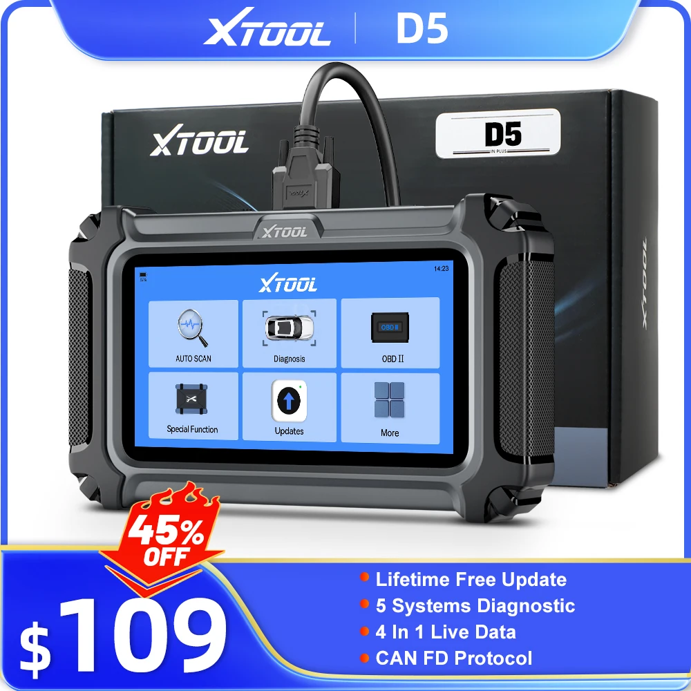 XTOOL D5 Automotive Diagnostic Tool ABS EPB Airbag Engine 5 System OBD2 Scanner Live Data CAN FD FCA Lifetime Free Update