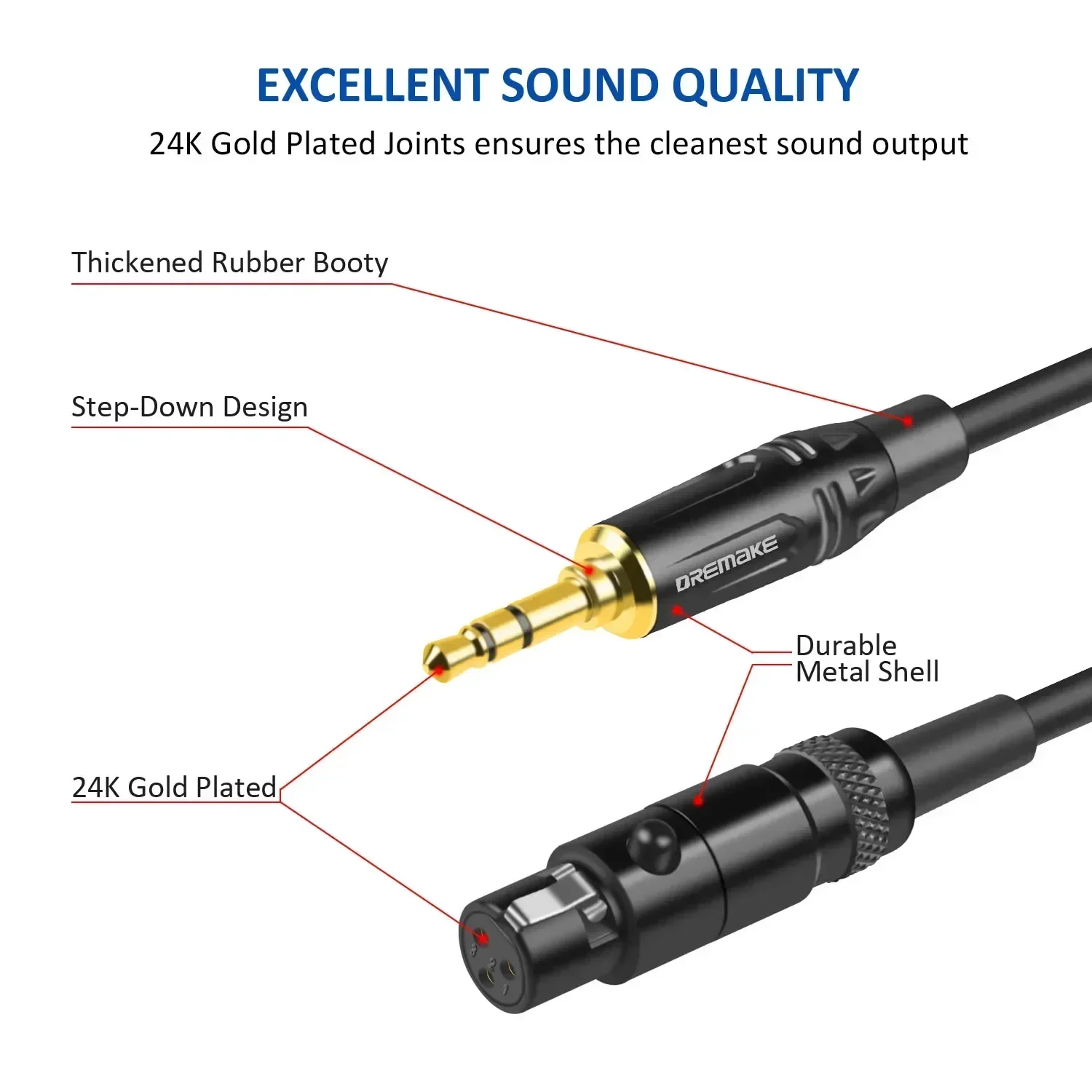 DREMAKE Jack 3.5mm 1/8 to 3-Pin Mini XLR Cable TRS 1/8 Inch Aux Stereo Male to Mini XLR Female Audio Adapter Cable for AKG K550-5