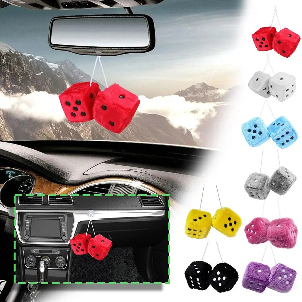 Long Hair Hot Stamping Dot Dice Plush Toy Cube Pendant Car Ornament Sieve Anime Car Decoration Accessories-3