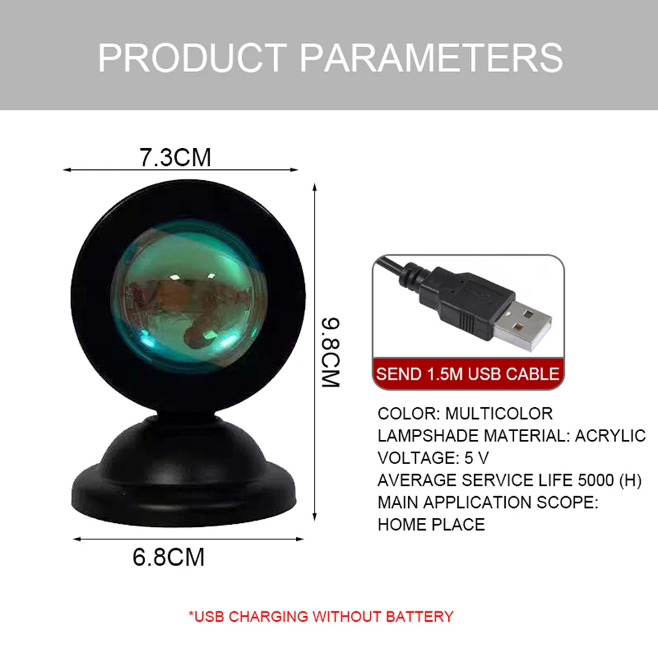 Mini USB Sunset Lamp Led Projector Night Light 16 Colors Switch Rainbow Atmosphere Home Bedroom Background Wall Decoration Gift-2