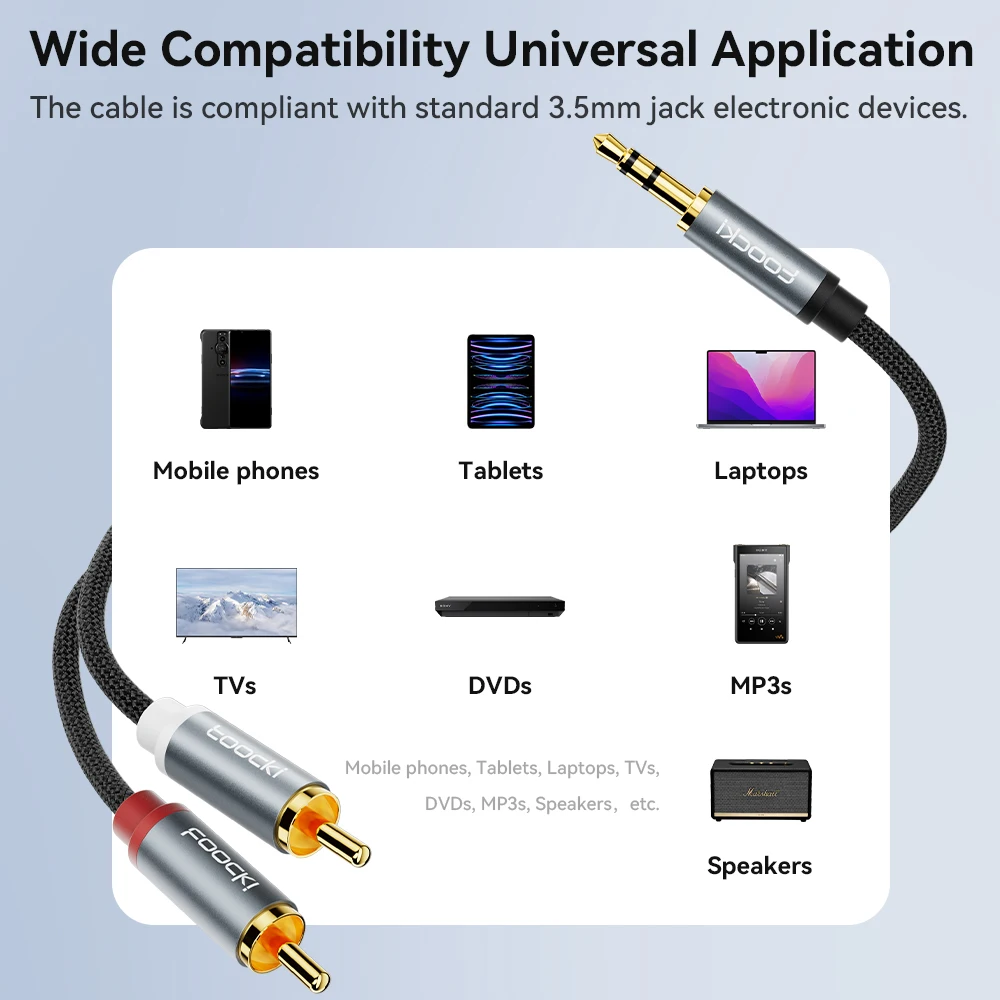 Toocki RCA Audio Cable 3.5mm Male to 2RCA Speaker Cable Male Splitter AUX 2 RCA Cord Jack for TV Box Amplifier DVD Player Wire-6