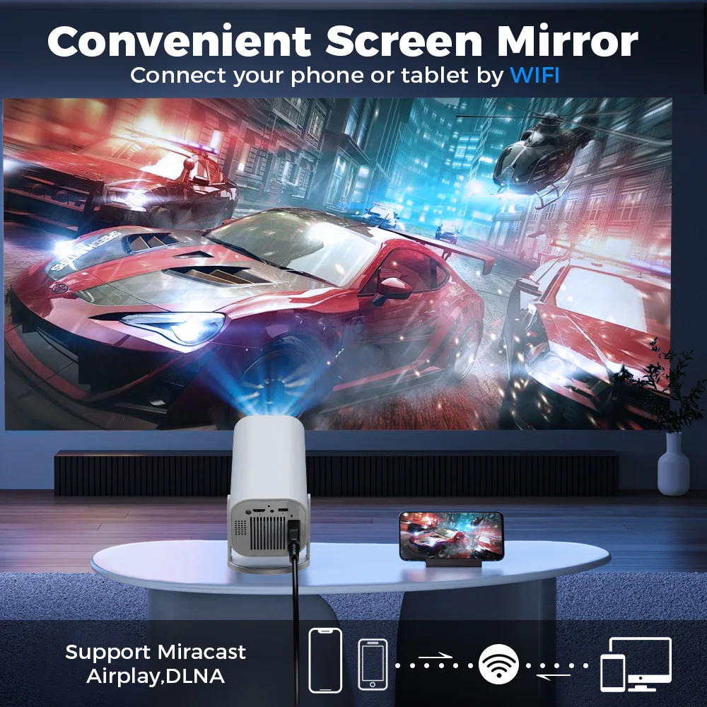 Smart Mini Projector 4K Android 12.0 720P Native 1280*720P Dual WIFI6 BT5.0 Outdoor Portable 180°Rotable Cinema Beam Projector-6
