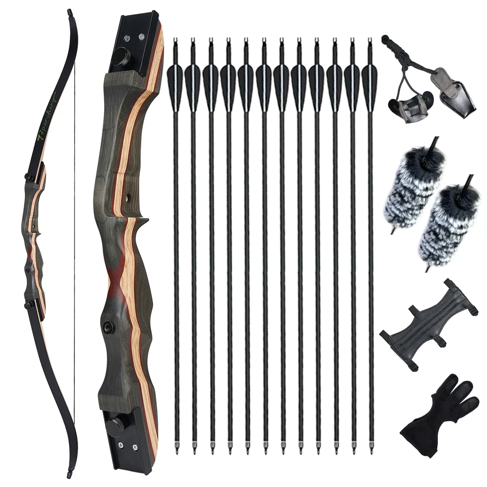 Toparchery 62" Recurve Bow 20-25lbs Takedown Bow with Carbon Arrows Set for Beginner or Adults Outdoor Archery Practice