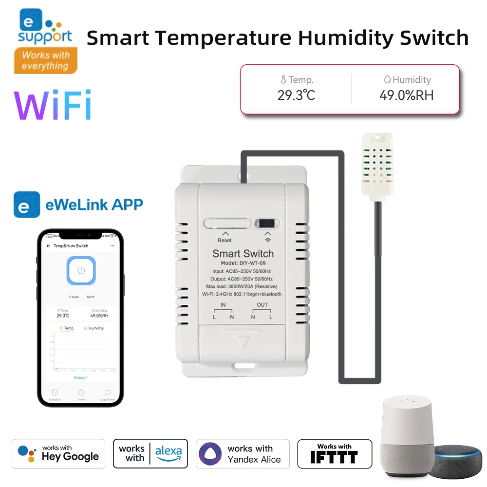 Ewelink WiFi Temperature and Humidity Sensor Security Home Automation Indoor Monitoring Thermometer Works with Alexa Google-2