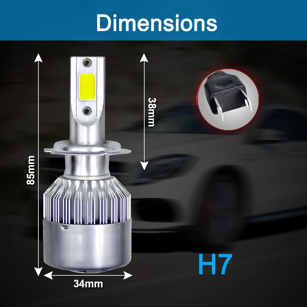 2pcs C6 72W H11 H4 Hi/Lo H1 H7 COB LED H11 HB3 9005 HB4 9006 Car Headlight Bulbs Car Fog Light 12V 7200LM Auto Headlamps-3