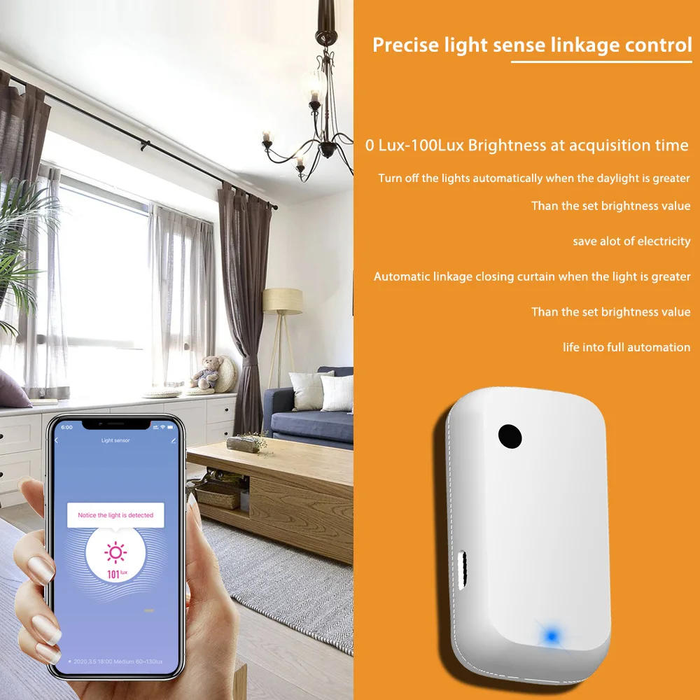 Tuya Smart WiFi Light Sensor Lux Meter Measure Illuminance Brighteness Detector for Home Automation Linkage Smart Curtain Open-4