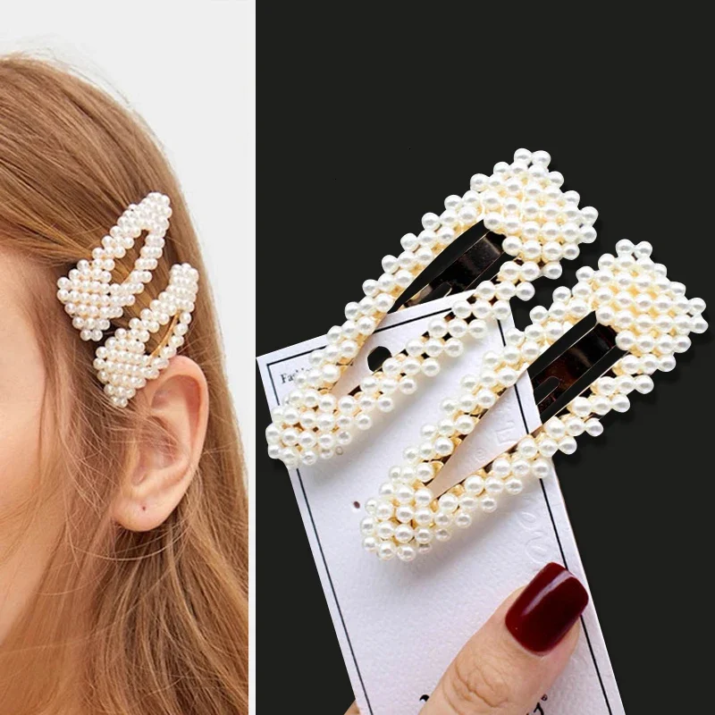 1Set Handmade Pearls Hair Clips Pin for Women Fashion Geometric Flower Barrettes Headwear Girls Sweet Hairpins Hair Accessorie-5