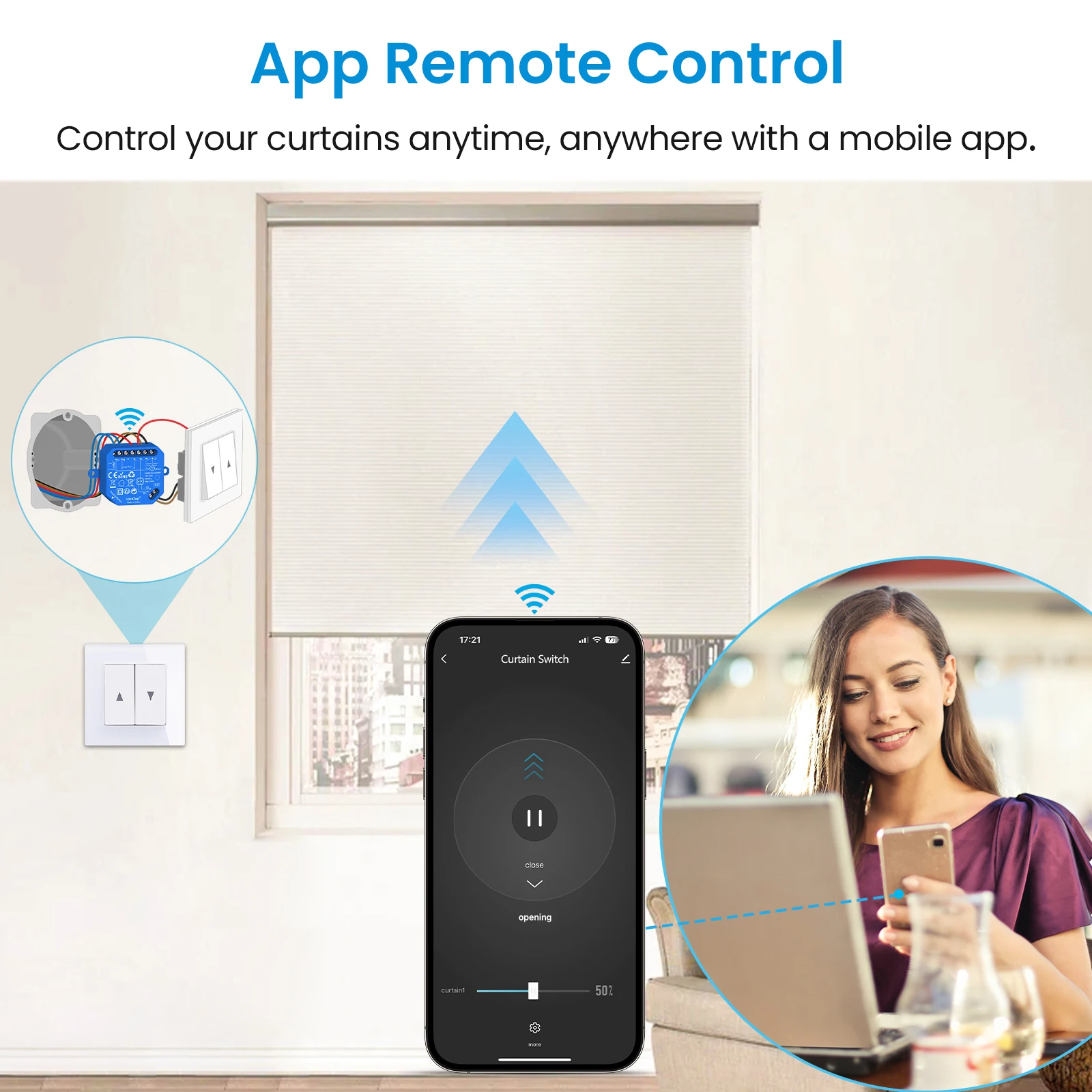 LoraTap Tuya Smart Roller Shutter Curtain Blinds Switch Tubular Motor Percentage Remote Voice Control by Google Home Alexa-2