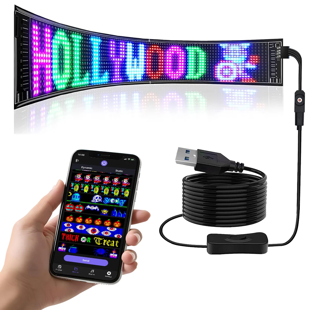 LED Scroll Signage, Flexible 12V  LED Store Signage with Remote, Bluetooth App Control Custom Text Pattern Animated LED Display