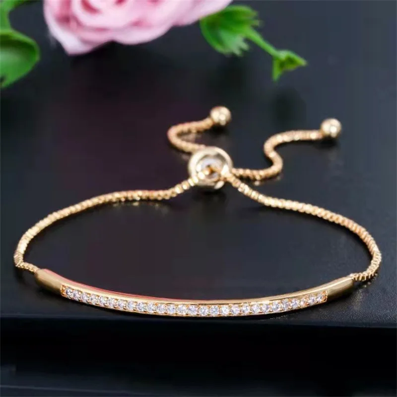 Creative fashion delicate hand jewellery with rhinestones single row arc adjustable bracelet-2