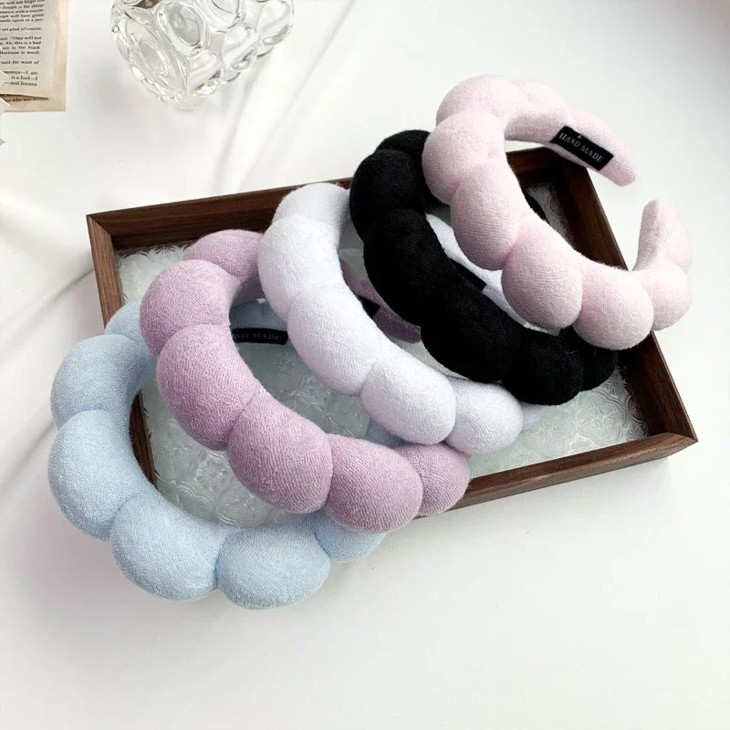 2024 Fashion Sponge Headband for Women Girls Puffy Hair Band Makeup Bubble Retro Terry Cloth Headbands Hair Accessories Headwear-5