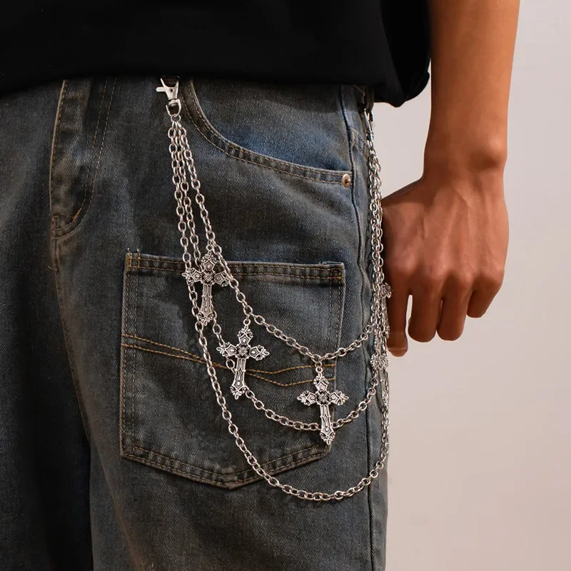 Fashion Punk Metal Pants Chain Hip Hop Waist Chain Cross Pendant Jeans Chain For Men Women Accessories Gifts-2
