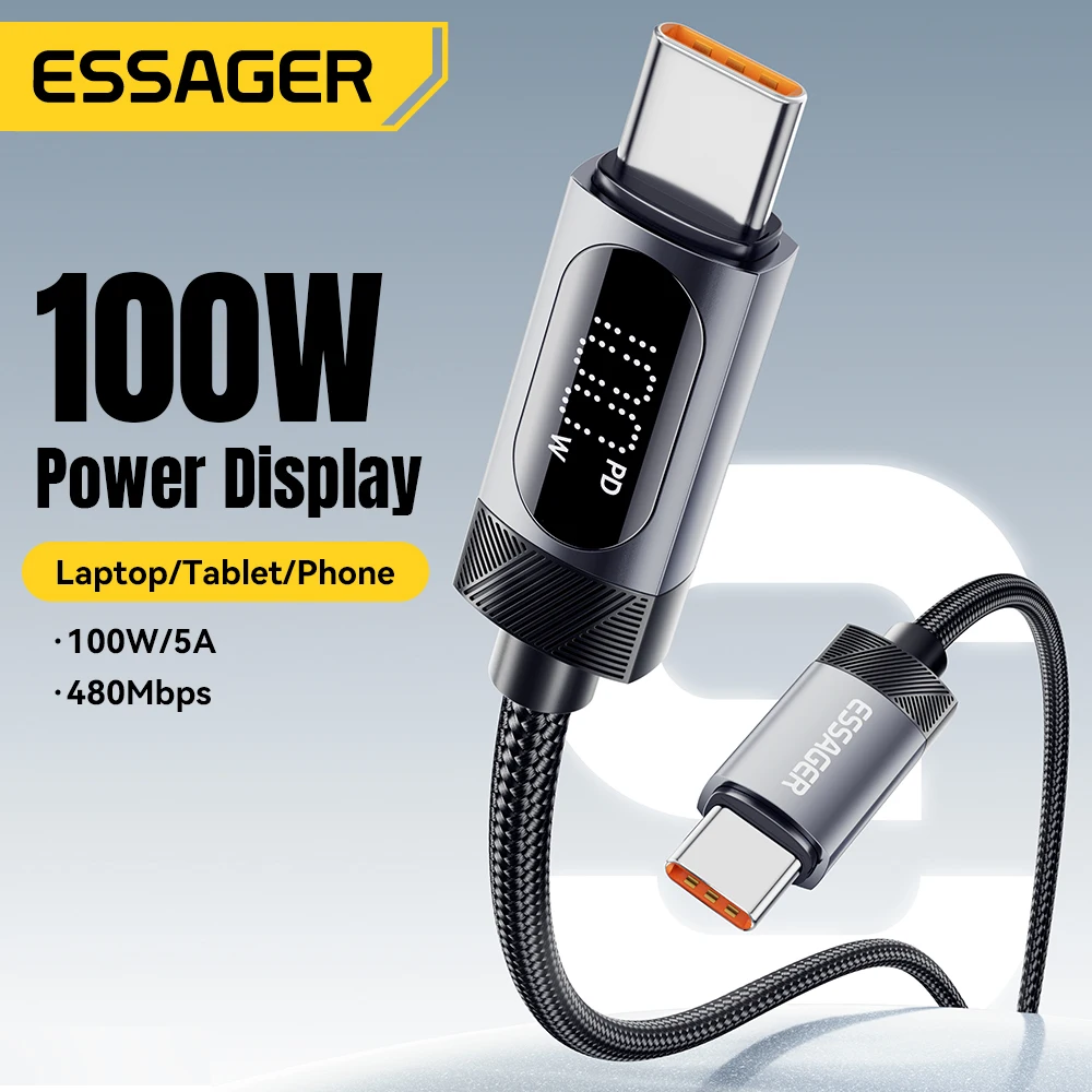 Essager Digital Dispaly USB C Cable For iPhone 16 15 Xiaomi Huawei 100W PD Fast Charging For Macbook iPad Type C to Type C Cable-2