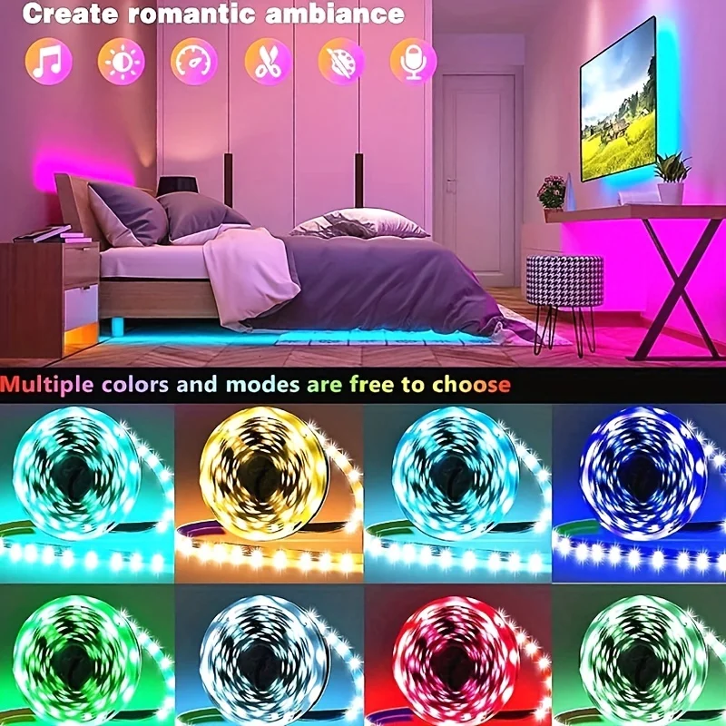 3.28FT-98FT Led Strip Lights,RGB 5050 Infrared 44 Key Controller Sync Color Changing Luminous LED String For Garden Home Decor-2