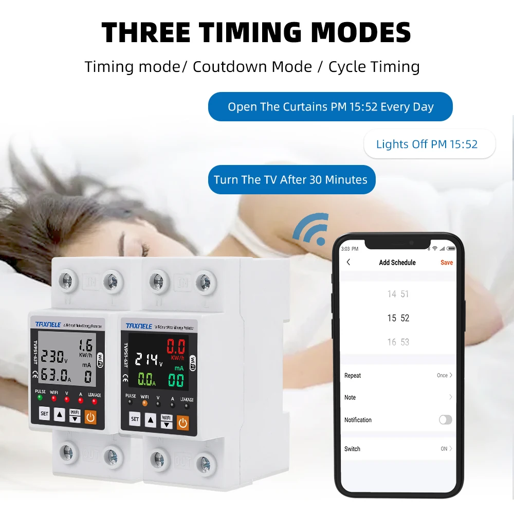 63A TUYA  WiFi Smart Earth Leakage Over Under Voltage Protector Relay Device Switch Breaker Energy Power kWh Meter Smart Life-2