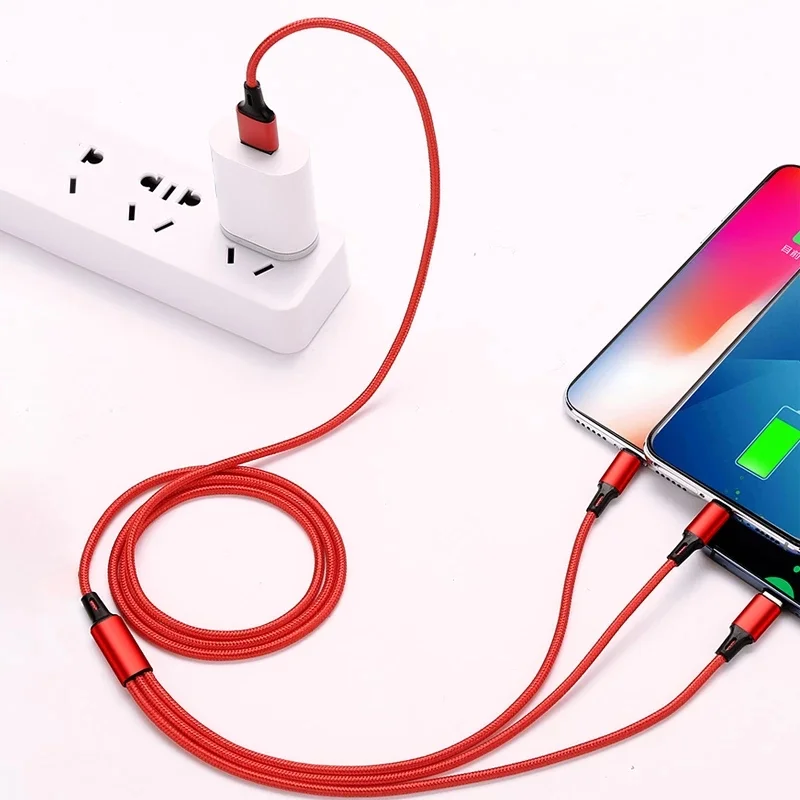3 In 1 USB Charger Fast Charging Cable Type C Micro IOS Multi Charger Cable for iPhone Huawei Samsung Nylon Braided Cord-2