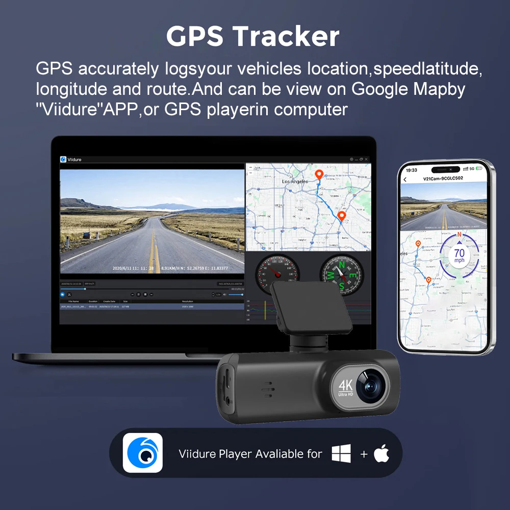 UHD 4K Dash Cam Dual Lens Driving Recorder Car DVR 1080P Rear Lens Camera Built-In WiFi GPS 24-Hour Parking Monitoring Black Box-5
