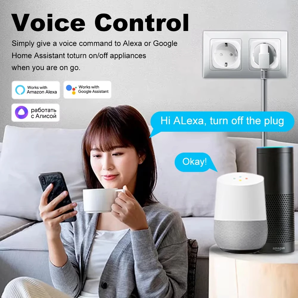 WiFi 20A Socket With Power Monitoring Tuya Smart EU Plug Timer Child Lock Outlet Google Home Alice SmartThings Alexa-2