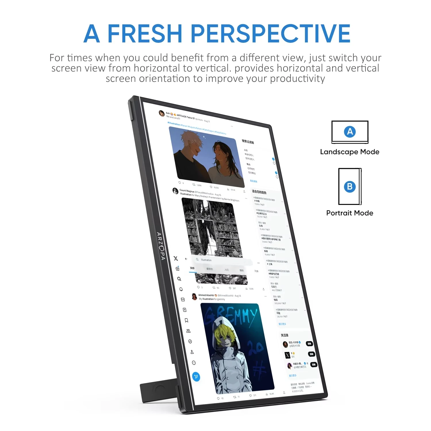 ARZOPA 16inch 2K Portable Monitor 16:10 IPS Screen with type-c mini hdmi Second Display for MAC/Laptop/PC/Xbox/PS4/5/Switch,Z1RC-5
