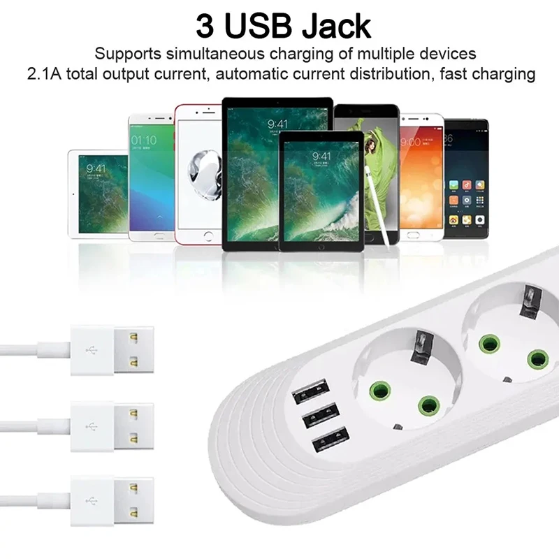 2500W EU Plug AC Outlet Multiprise Power Strip 2M Extension Cord Electrical Socket Network Filter With USB Ports Fast Charging-3