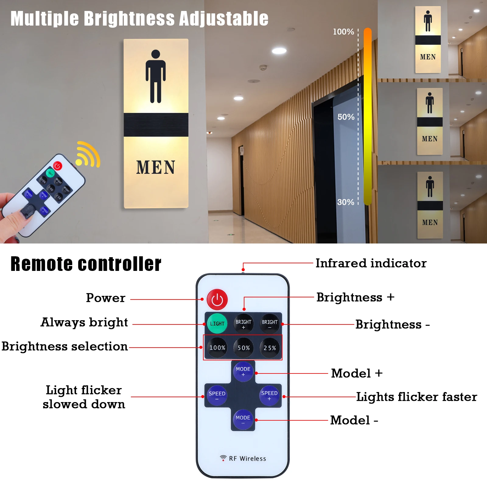 LED Toilet Door Sign for Restrooms, Bathroom Entrance Display, 29x11cm Acrylic Custom Wc Signage, Drop Shipping-4