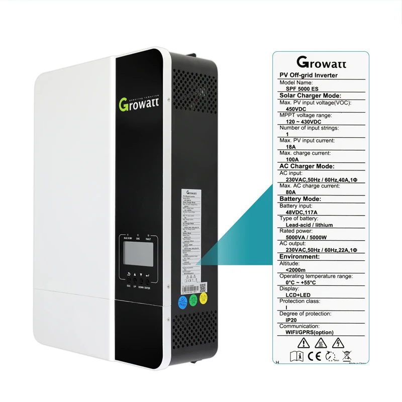 Growatt 5KW OFF Grid Inverter SPF 5000ES Single Phase 48vdc 230vac 3.5Kw 5Kw With Wifi Hybrid Solar Inverter-4
