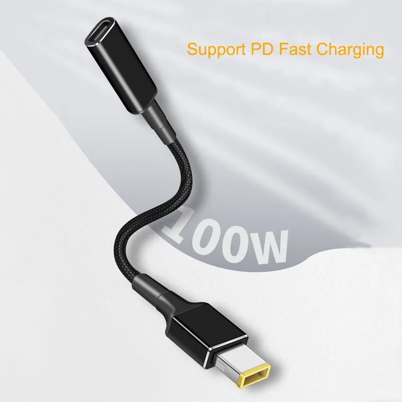 100W USB Type C Female to Square Plug Converter USB-C Fast Charging Cable Laptop Dc Power Adapter Connector for Lenovo Thinkpad-2