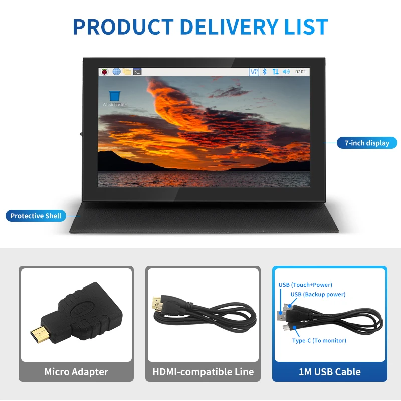 7 Inch IPS LCD Mini HDMI-compatible Universal Touch Screen for Raspberry Pi 5 4 Windows PC Display Game Console with Case Holder-6