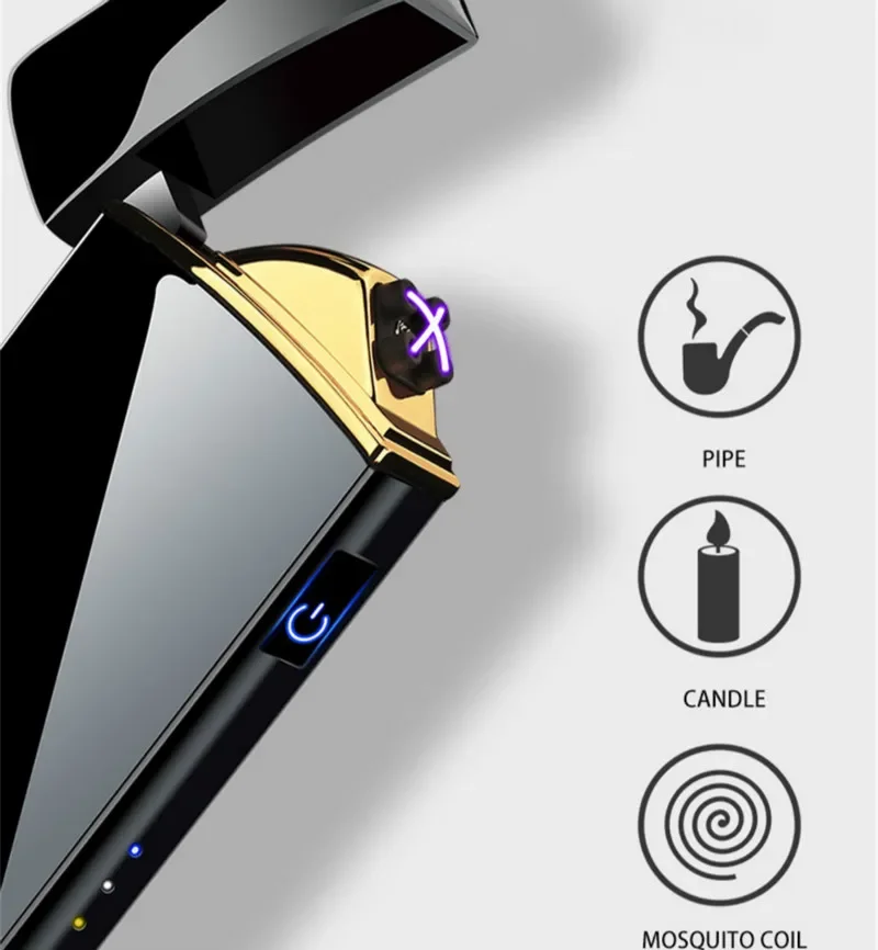 Hot Electric Windproof Metal Lighter Double Arc Flameless Plasma Rechargeable USB Lighter LED Power Display Touch Sensor Lighter-2