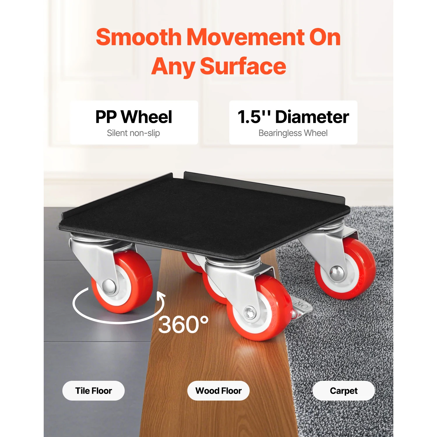 VEVOR 4PCS Furniture Dolly 1200Lbs/3474Lbs Fridge Movers with 5 360° Rotation Wheels & Lift Slider Tool Set for Appliances Sofa-4
