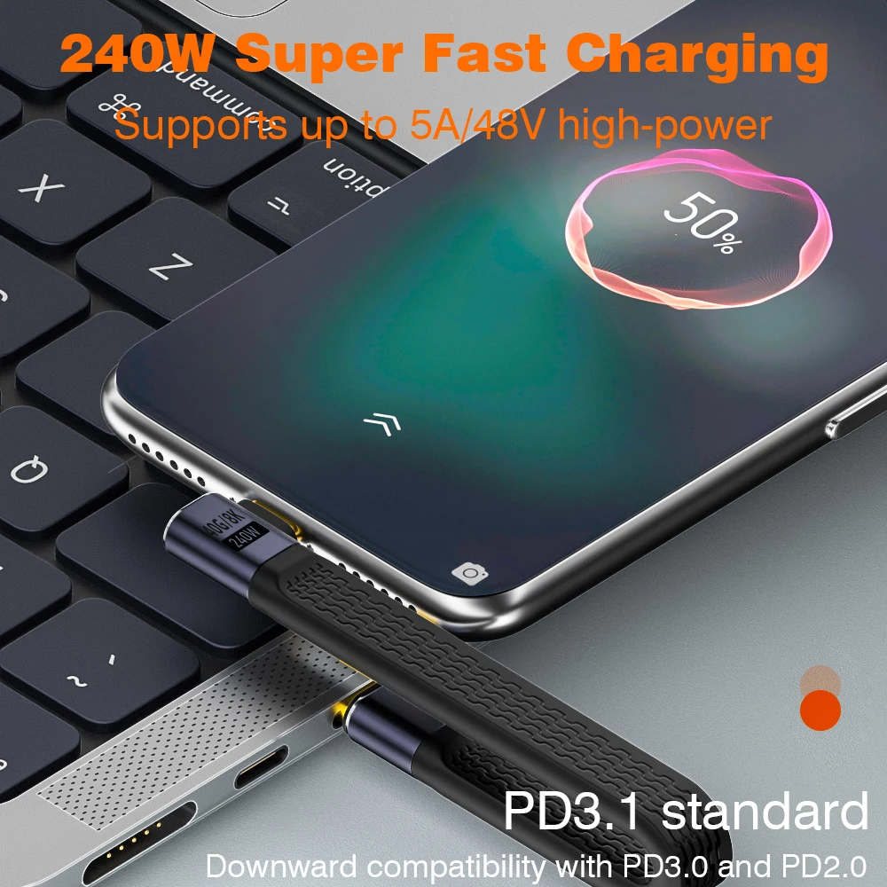 USB 4 90 Degree Thunderbolt3 Elbow USB C Cable 40Gbps Thunderbolt 4 Angle Type C Cable for SSD Laptop Macbook Elbow Connector-4