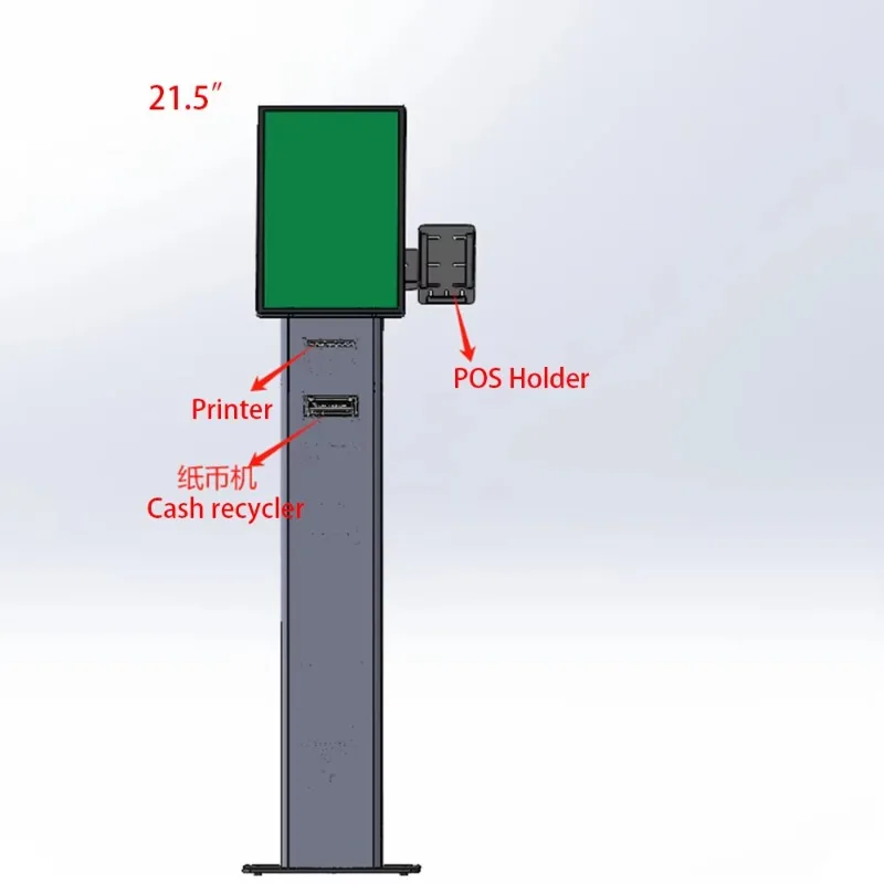 21.5'' Hotel/Parking Lot/Restaurant Self-service Payment Kiosk Printer 80mm NFC QR Scanner Passport Reader Self Checkout Machine-5