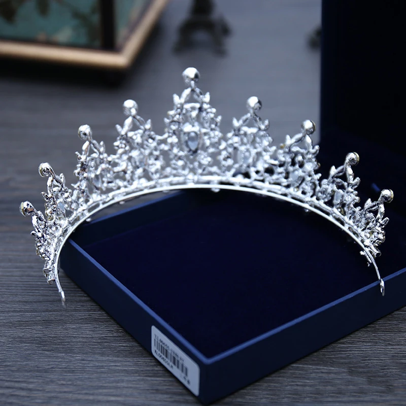 Wedding Hair Tiara Crystal Bridal Tiara Crown Silver Color Diadem Veil Tiaras Wedding Hair Accessories Headpieces Head Jewelry-5