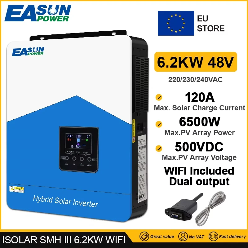 Easun Power 6.2kw 4.2kw 3.2kw 2.2kw 12v 24v 48v MPPT Hybrid Off Grid Pure Sine Wave 80a 110a 230v 50/60hz Solar Inverter Charger-5