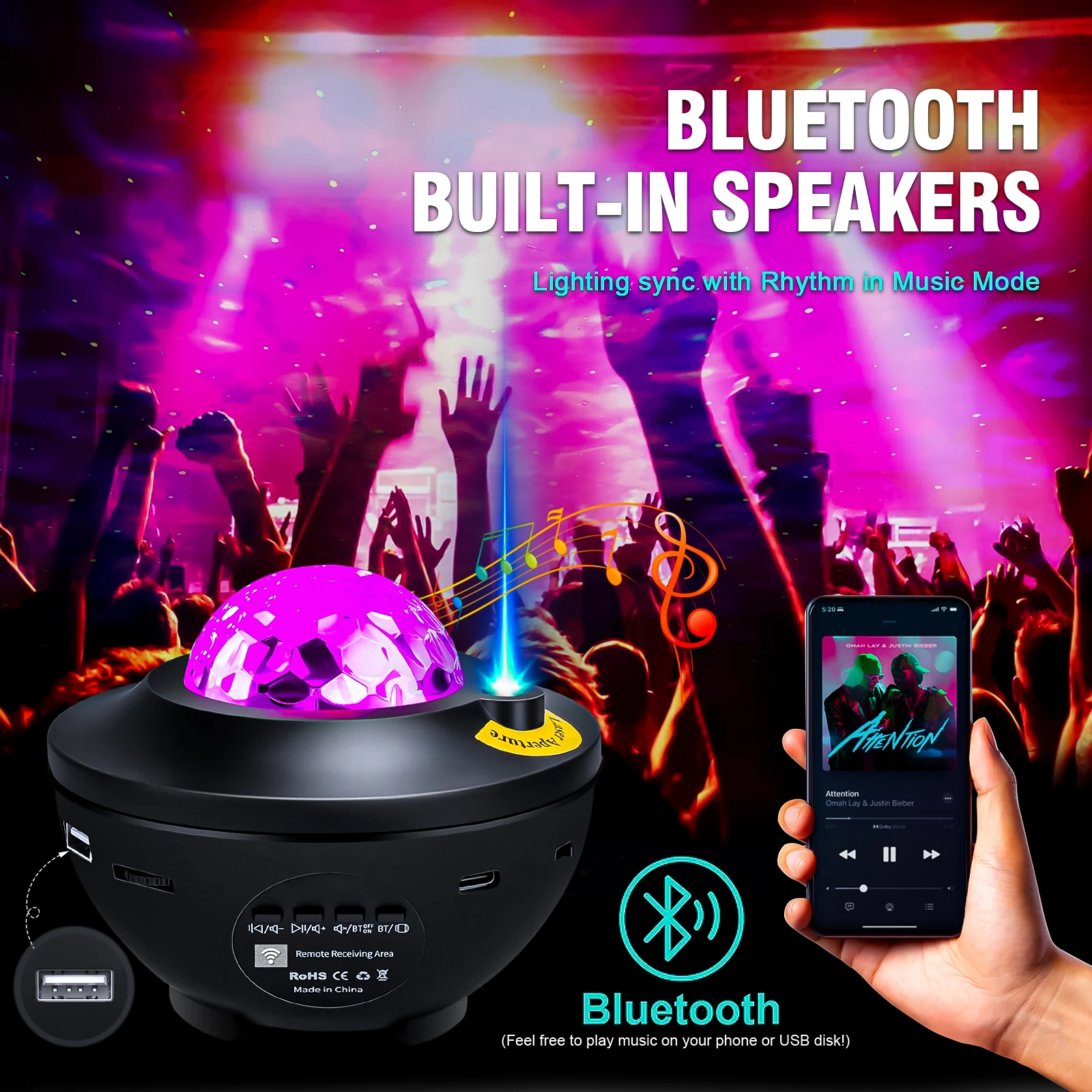 Starry Projector Galaxy Night Light Child Bluetooth USB Music Player Star NightLight Romantic Ocean Projector Night Lamp Gifts-4