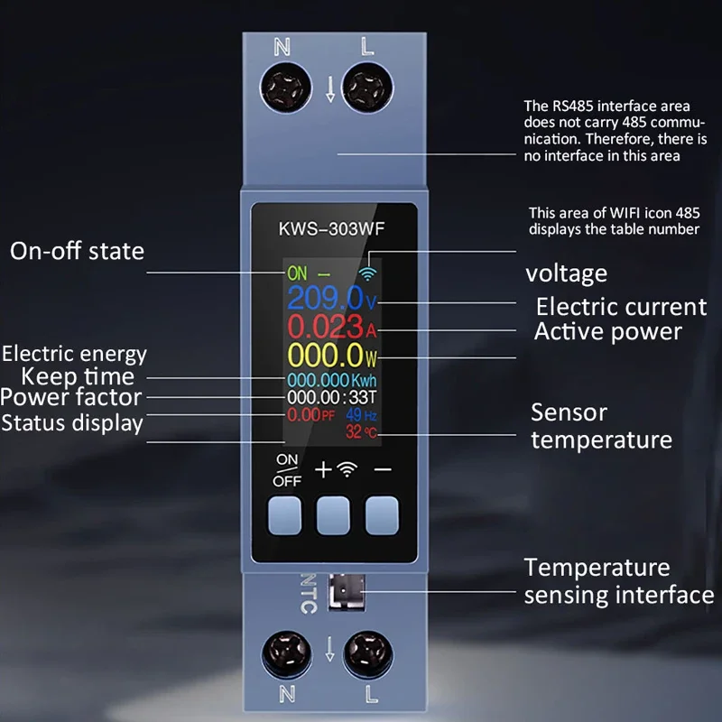 AC100-290V/40A Din Rail AC Monitor Multi-function Energy Power Voltage Current Power Factor KWH Meter Electric Frequency Meter-3