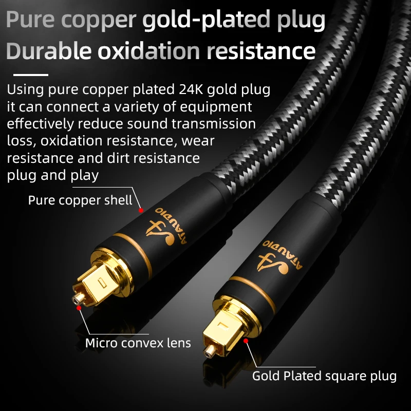 ATAUDIO Digital Optical Audio Cable Toslink SPDIF Coaxial Cable 1m 2m 5m for Amplifiers Blu-ray Xbox 360 PS4 Soundbar Fiber Cabl-4