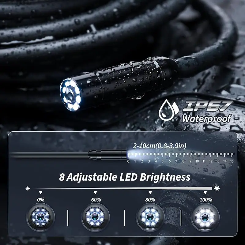 Endoscope Camera 4.3 Inch Screen 1080P HD Industrial Endoscope Camera IP67 Waterproof Car Pipe Inspection with 8 LEDS 8mm Lens-4