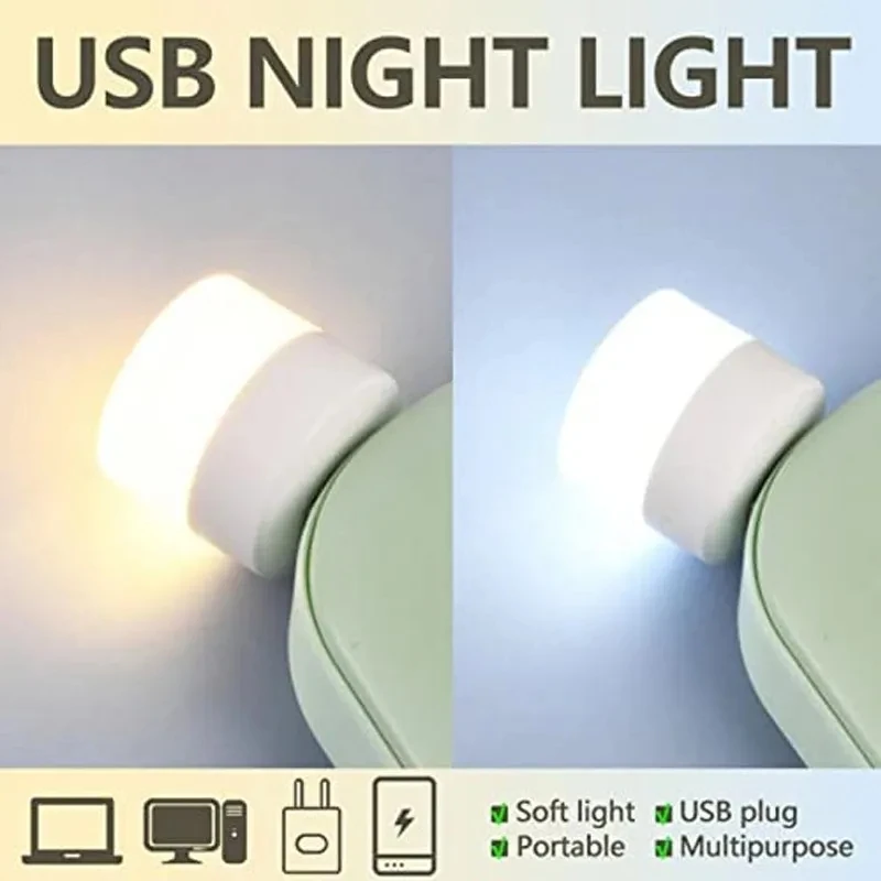 1-10Pcs Mini USB Night Light Warm White Eye Protection Book Reading Light USB Plug Computer Mobile Power Charging LED Night Lamp-4