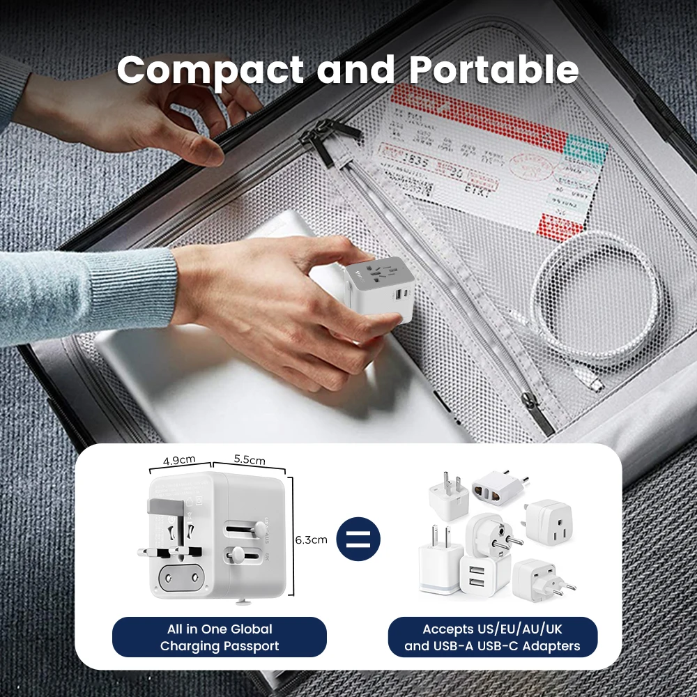 GONEO Auto-Reset Universal Travel Adapter with PD USB-C International Plug Adaptor for EU UK USA Thailand Japan Ireland AUS-5