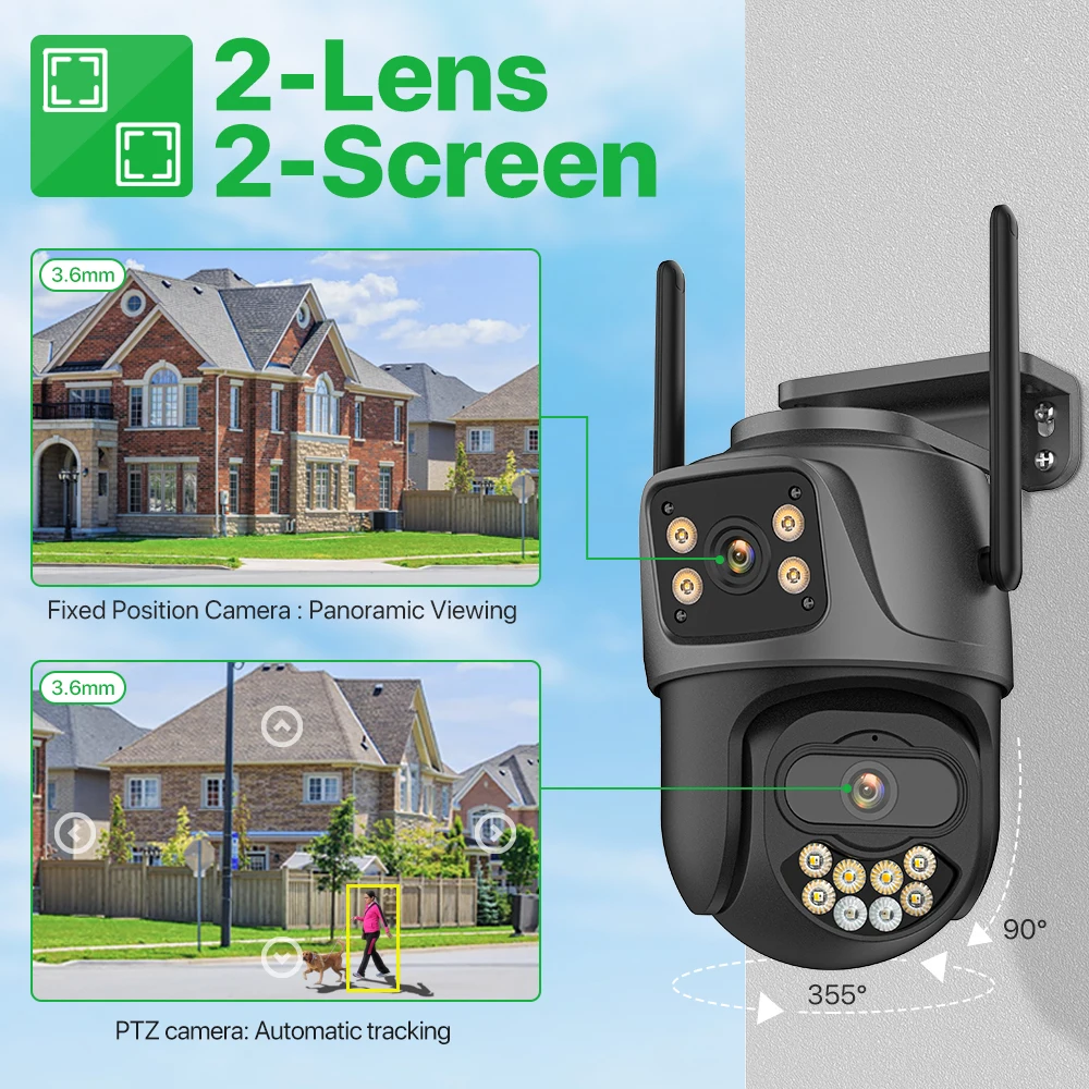 External Wifi PTZ Camera Dual Lens 4K 8MP HD Outdoor IP Camera 4MP Auto Tracking Security Protection CCTV Surveillance iCsee P2P-3