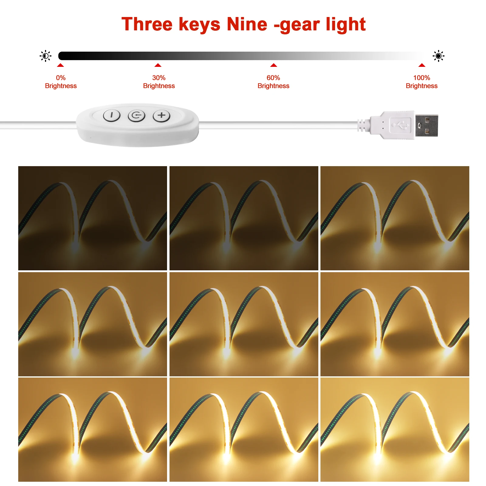 Dimmable COB LED Strip Light 5V USB Flexible LED Tape with ON OFF Switch 320LEDs High Density Linear Lighting with Adhesive Tape-2