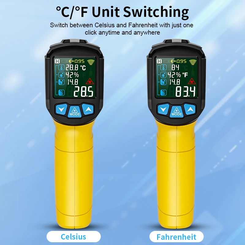 Digital Infrared Thermometer Industrial 400/800°C LCD Non-contact Pyrometer Kitchen Laser High Temperature Meter Humidity Meter-3