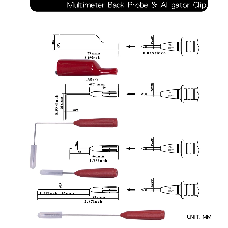 Multimeter Probes 2MM Interface 60V/10A Very Fine Diameter 0.7mm Back Puncture Puncture Probe-6